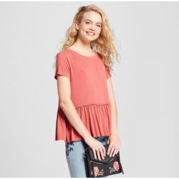 Mossimo Supply Co. Peplum Short Sleeve Tee Pink Coral Size Extra Small XS - Picture 2 of 5